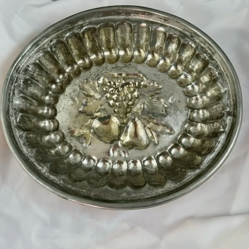 Large Oval Mold Copper Tin Lined Jelly Pudding Mold Fruit Design 13.5